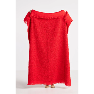 red boucle throw blanket