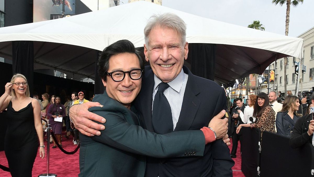 LOS ANGELES, CALIFORNIA - JUNE 14: (L-R) Ke Huy Quan and Harrison Ford attend the Indiana Jones and the Dial of Destiny U.S. Premiere at the Dolby Theatre in Hollywood, California on June 14, 2023