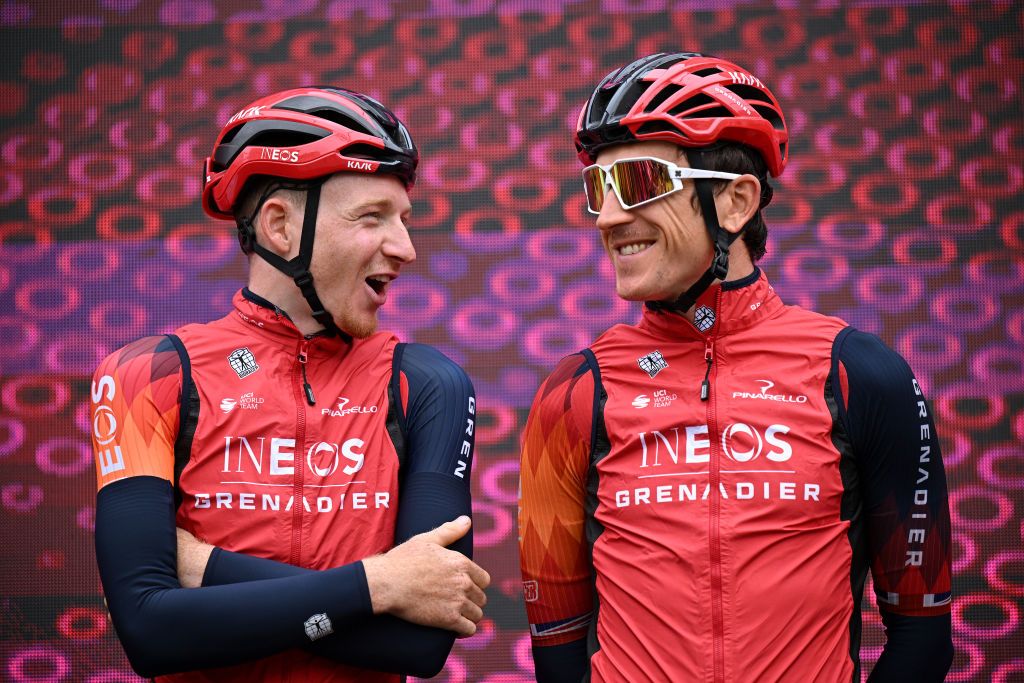 Ineos leaders Tao Geoghegan Hart and Geraint Thomas before stage 8 of the 2023 Giro d&#039;Italia