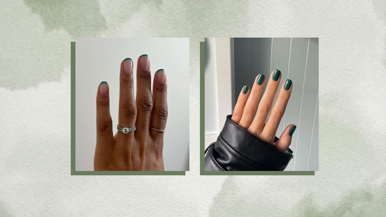 collage of two key green nails looks