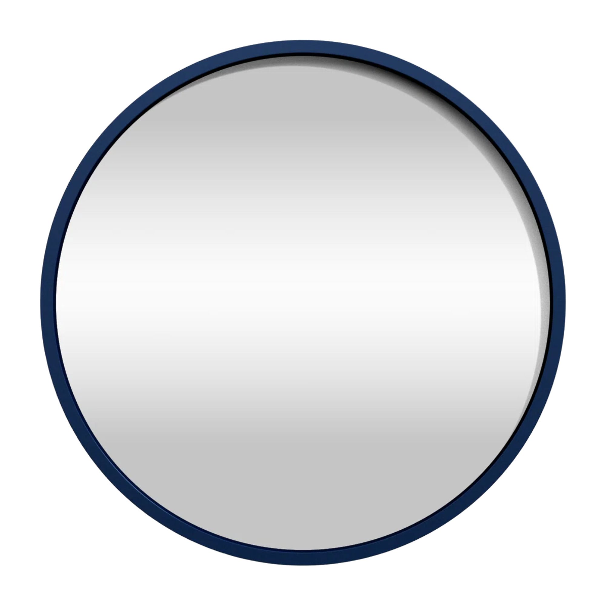 Circular mirror with navy blue rim