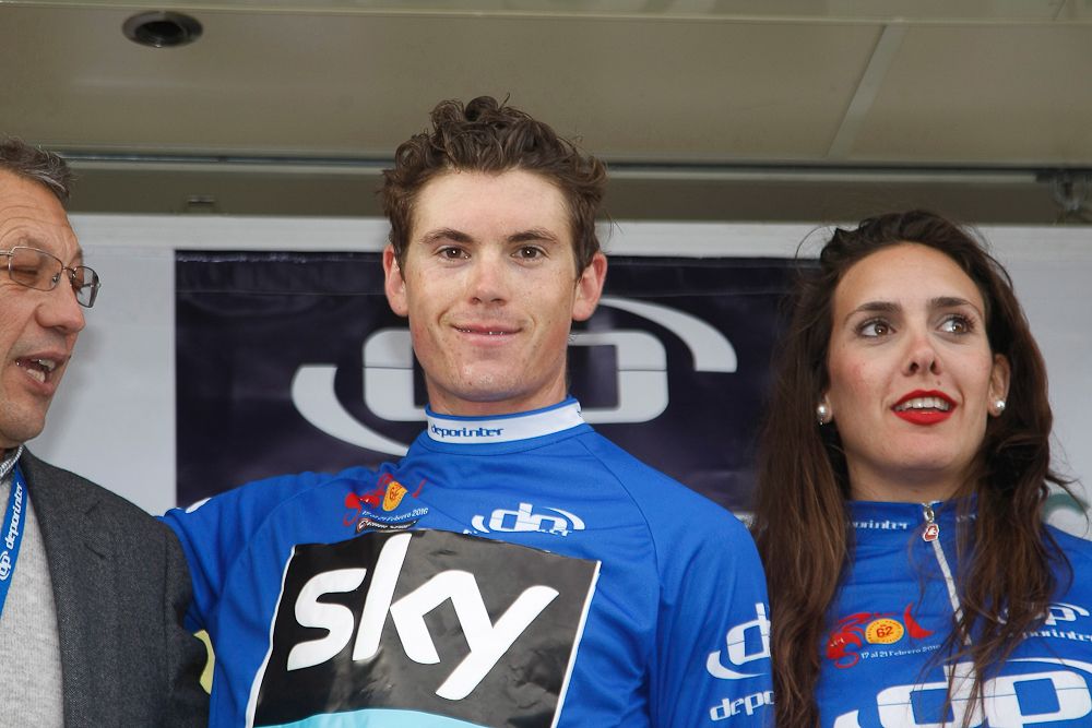 Team Sky's Ben Swift in the blue jersey at Ruta del Sol.