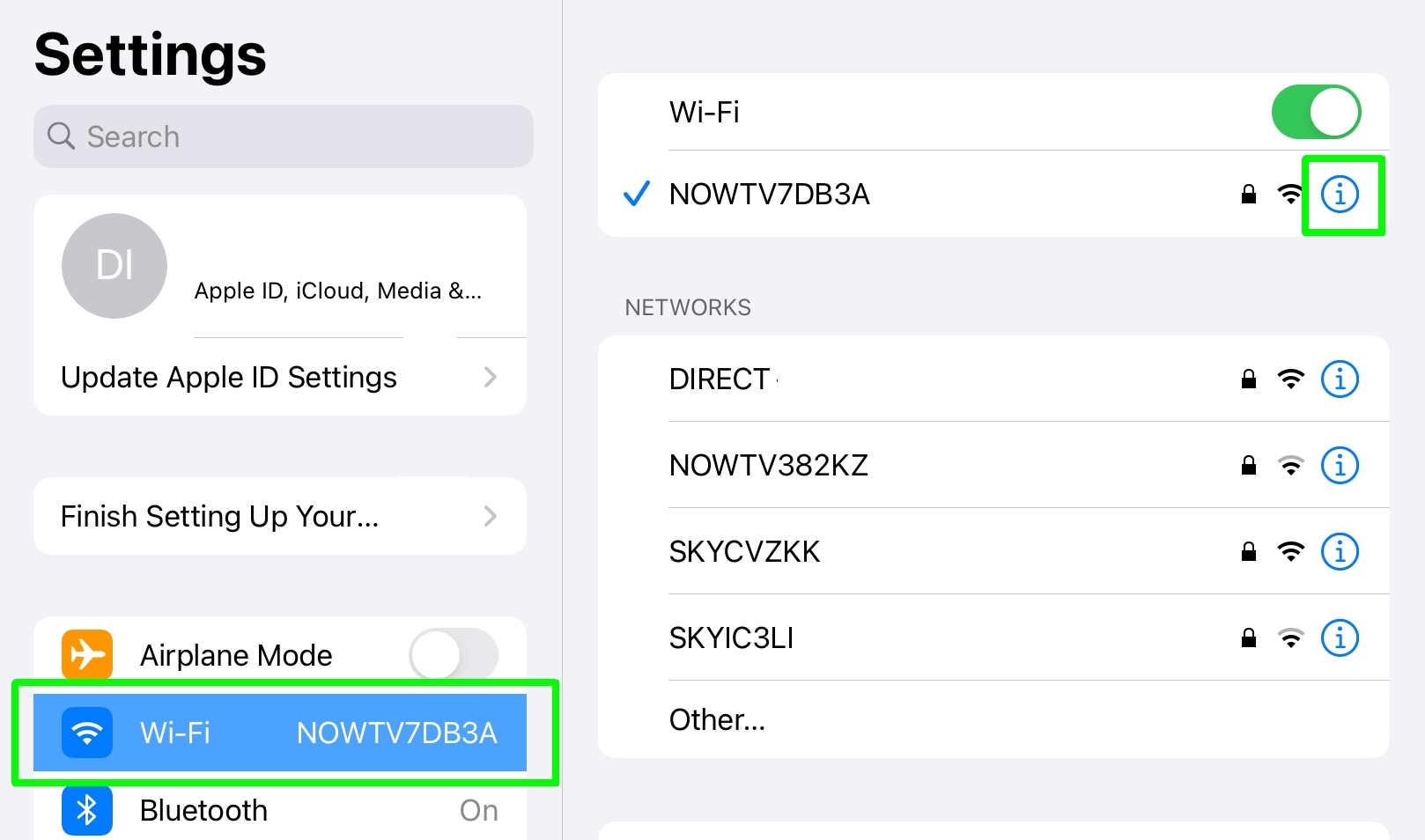 как удалить сеть Wi-Fi - ipad select