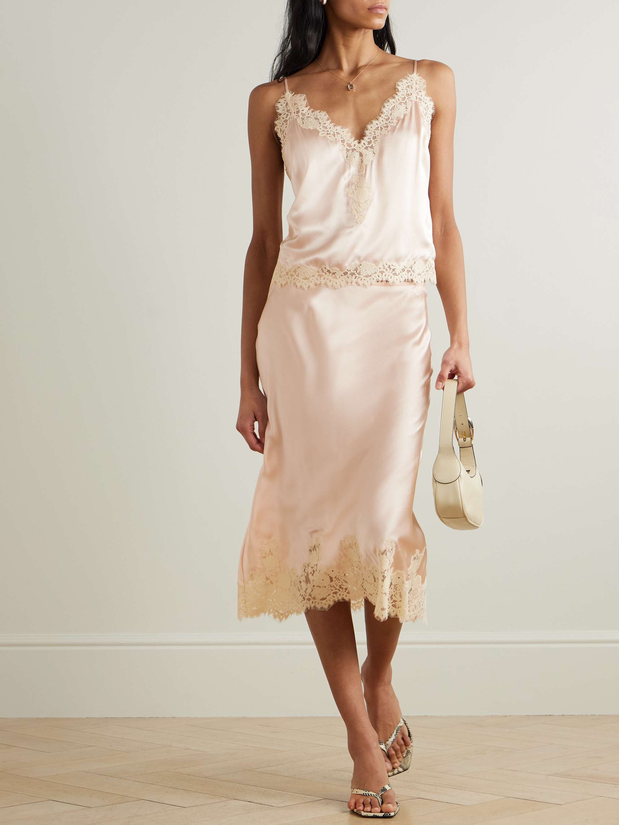 Elowena Lace-Trimmed Silk Midi Skirt