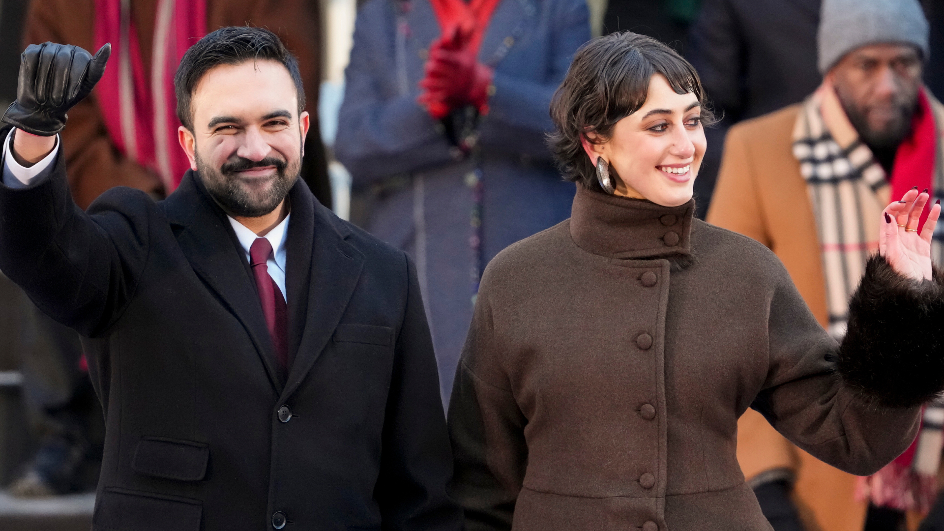 Rama Duwaji and Zohran Mamdani at the mayoral inauguration in new york city