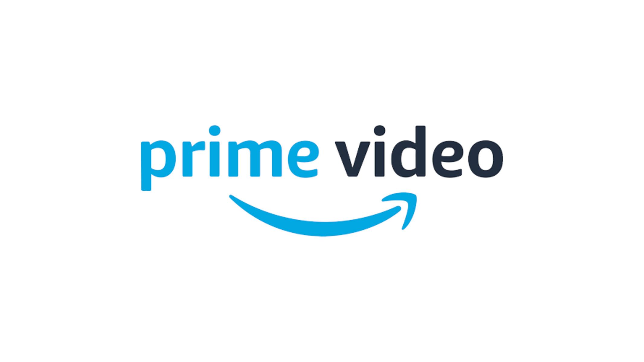 The words &quot;Prime Video&quot; are written in the centre of a white screen with a curved arrow in the shape of a smile underneath.