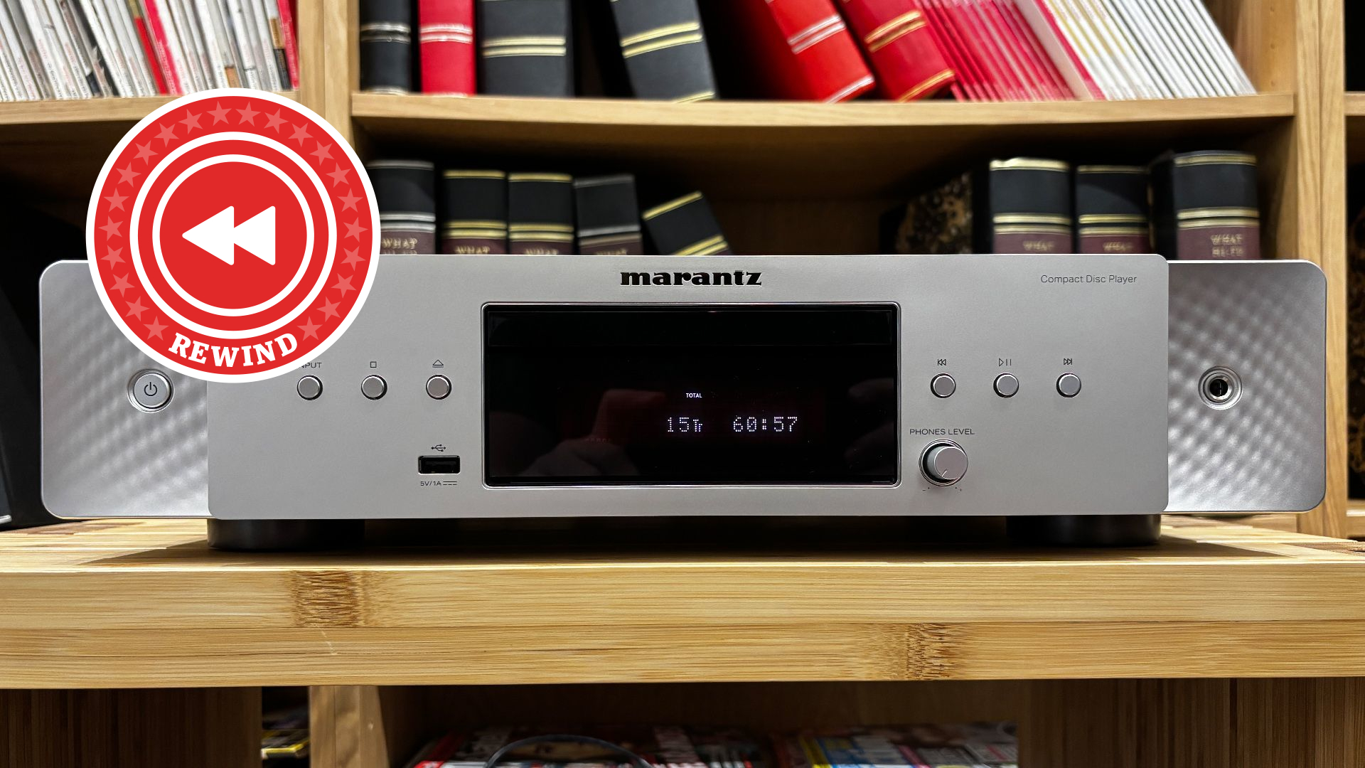 Marantz CD70 on table with Rewind logo