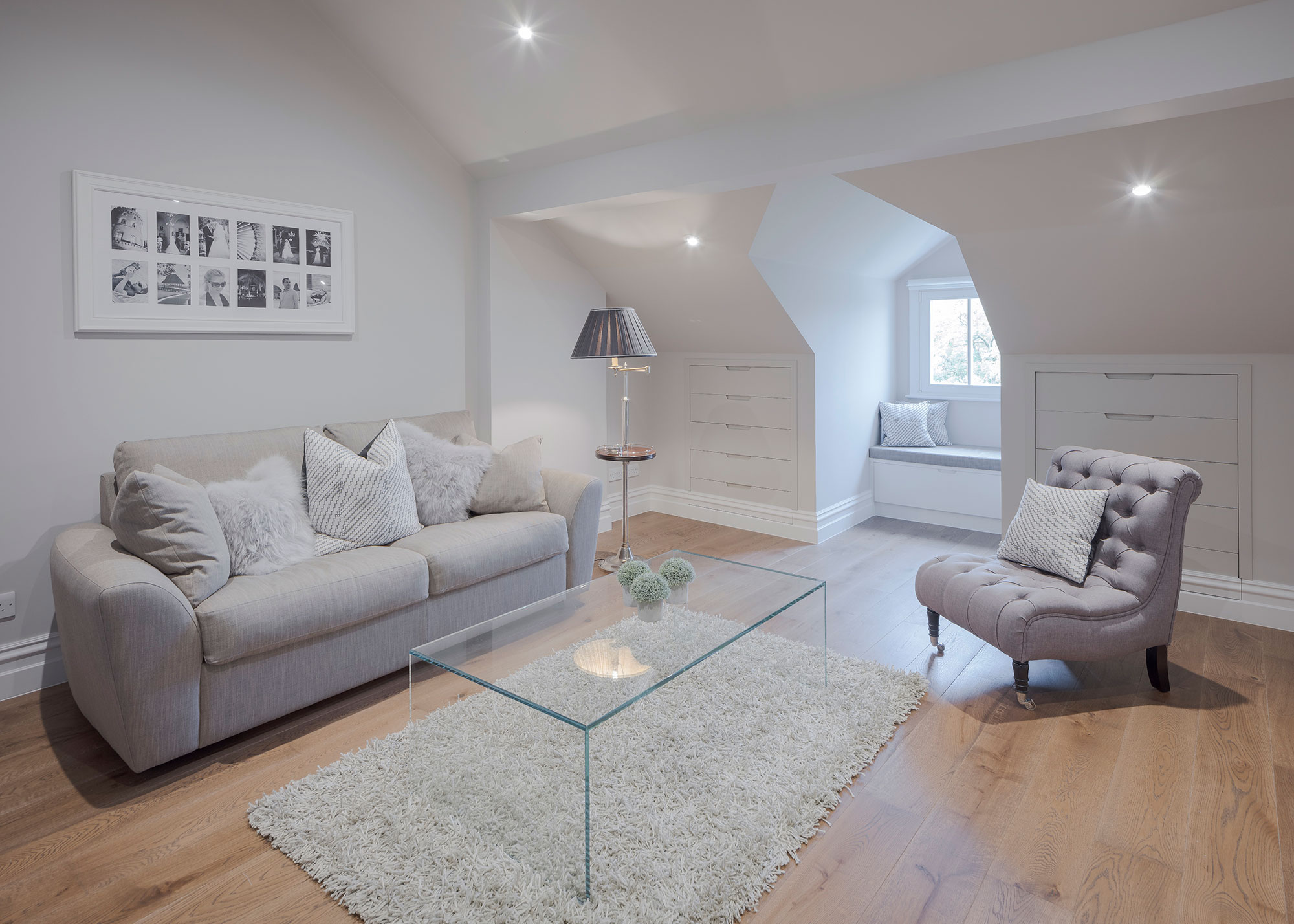 loft conversion living room with built-in drawers