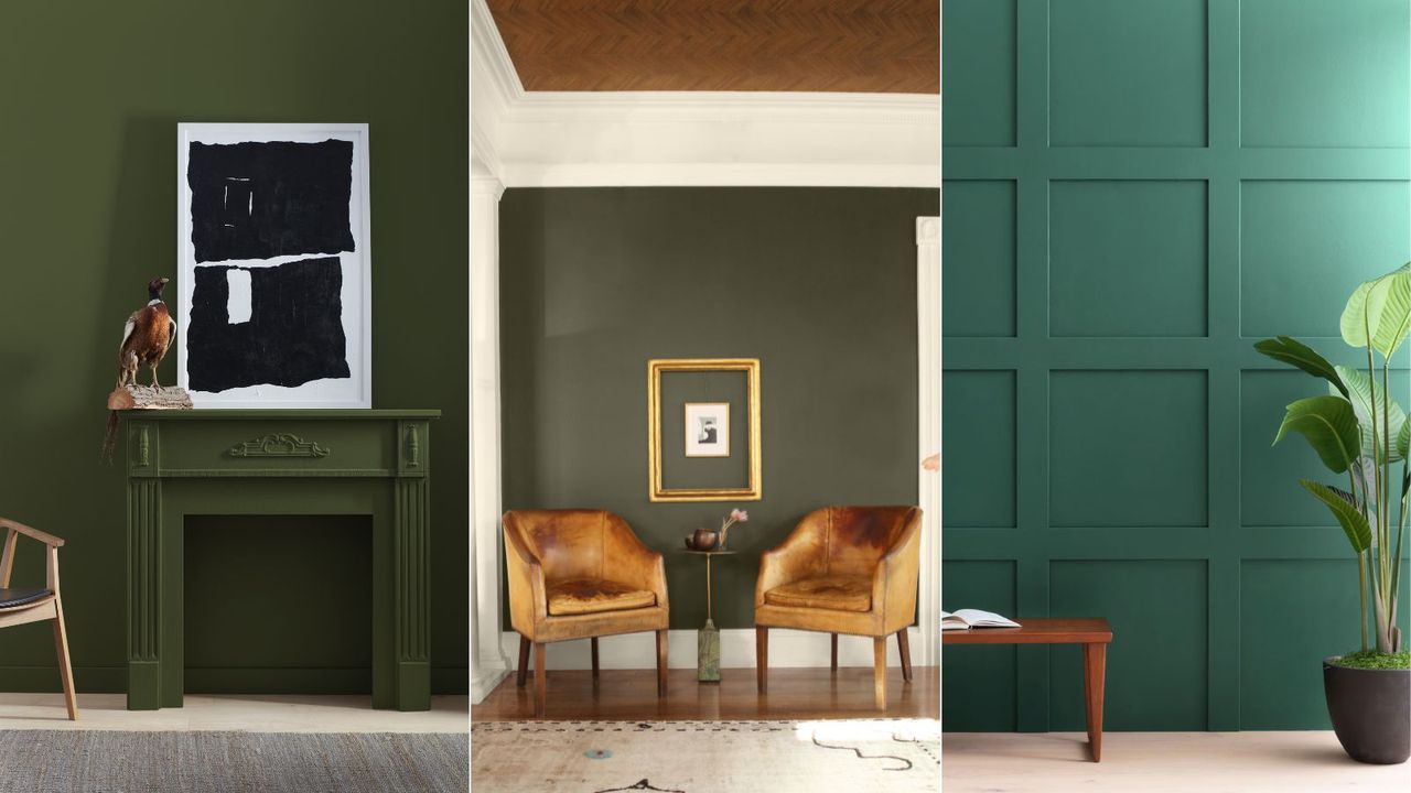 dark green paints used in three different rooms