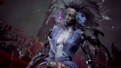 Phantom Blade Zero Three-Faced Puppet boss cutscene showing metal mask in the centre