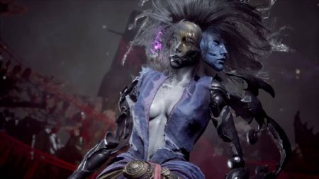 Phantom Blade Zero Three-Faced Puppet boss cutscene showing metal mask in the centre