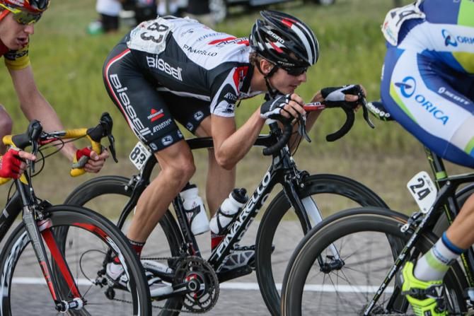 Carter Jones (Bissell) tucks in after taking a pull in the break.
