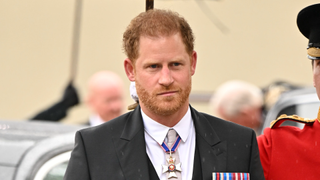 Prince Harry, Duke of Sussex arrives for the Coronation of King Charles III and Queen Camilla at Westminster Abbey on May 6, 2023 in London, England