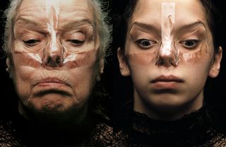 Faces distorted by Sellotape