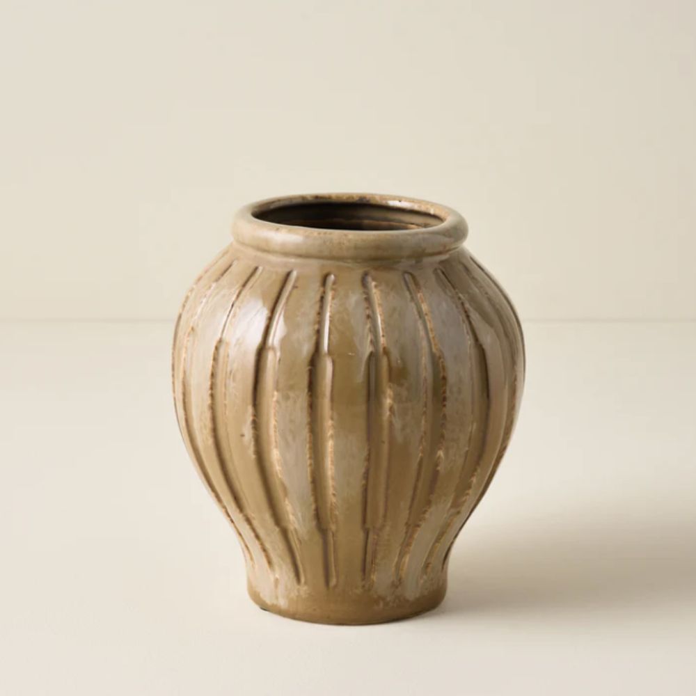 Brown glazed ribbed vase