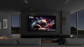 TCL QM89 QD Mini LED TV on living room wall