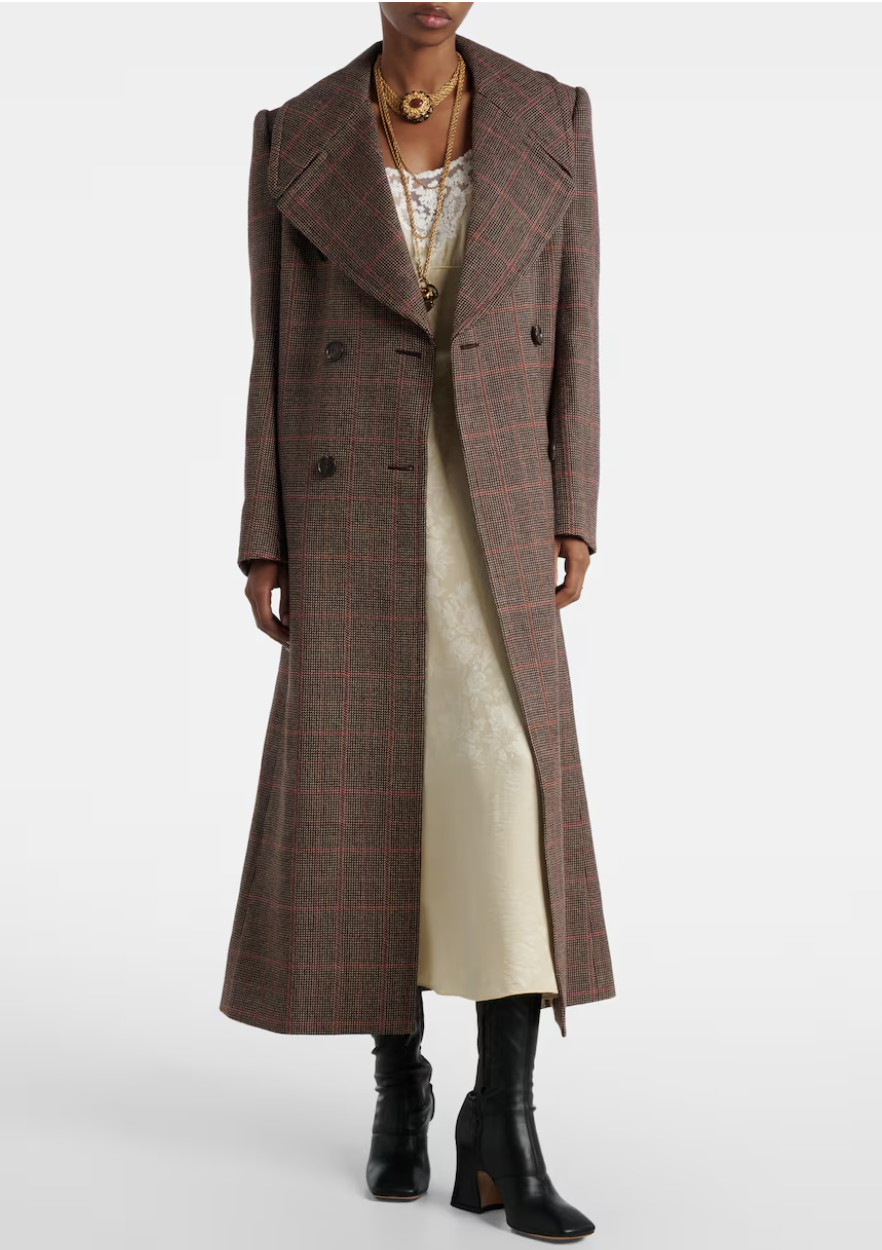Chlo&amp;eacute;, Checked double-breasted virgin wool coat