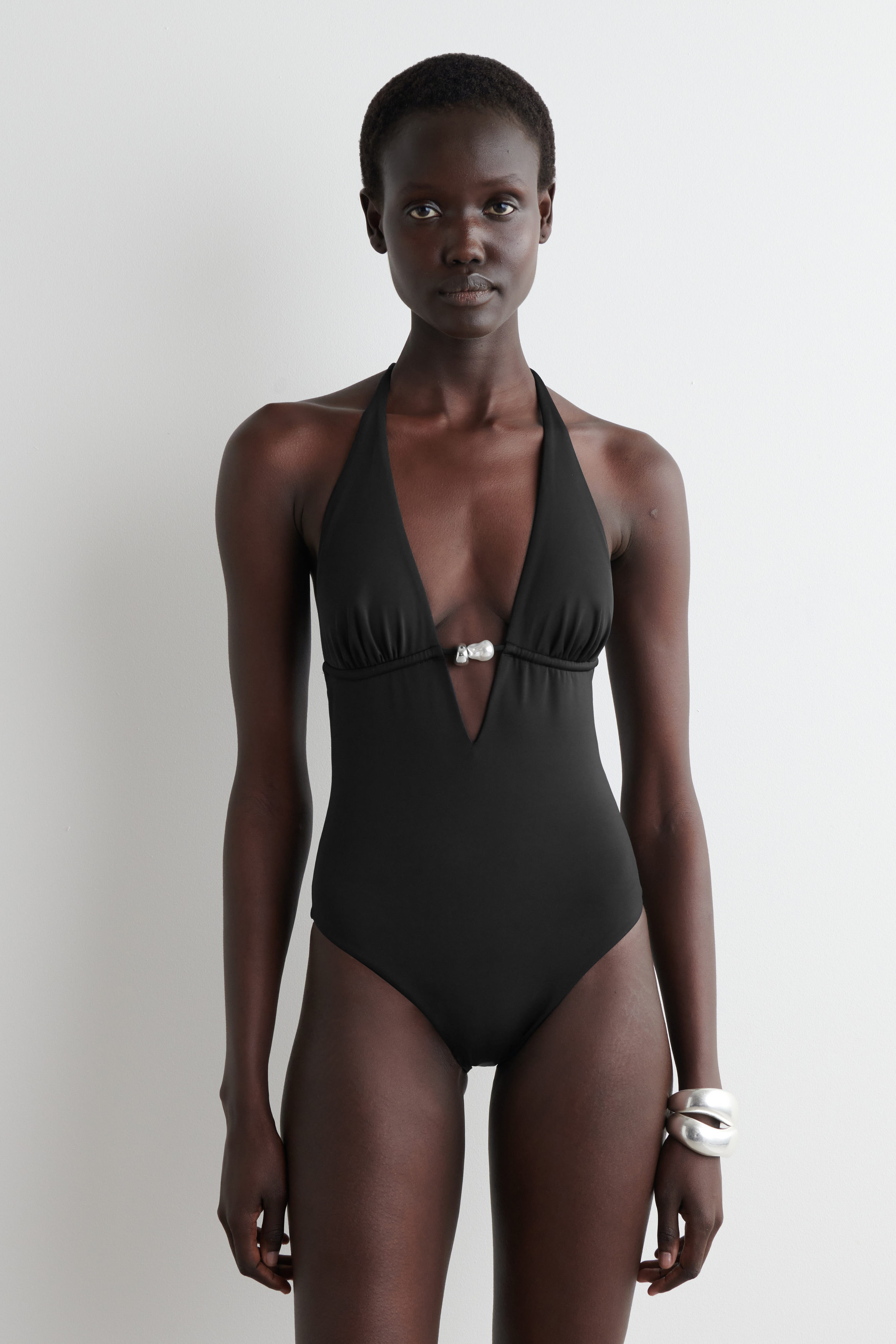 Embellished Plunge-Neck Swimsuit