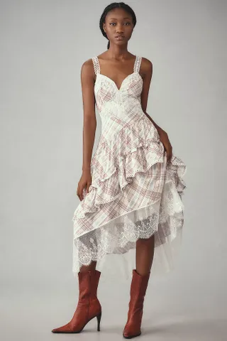 The Bobbi Asymmetrical Ruffle Tiered Midi Dress