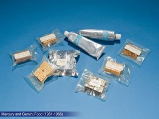 Some of the food items consumed during NASA's Mercury and Gemini missions from 1961-1966.