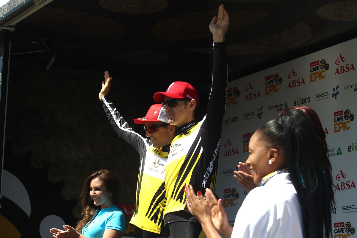 Yellow Zebra Jersey of Overall Race leaders Christoph Sauser and Jaroslav Kulhavy of Investec-Songo-Specialized