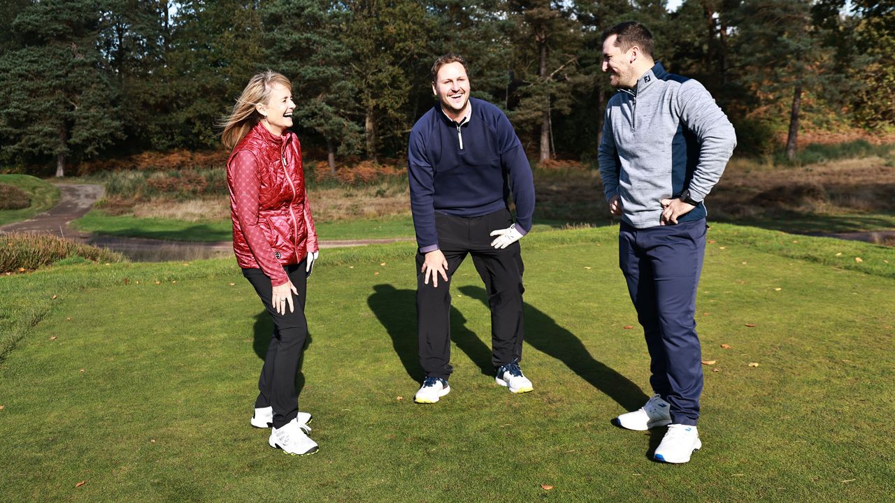 golfers laughing and smiling on the golf course