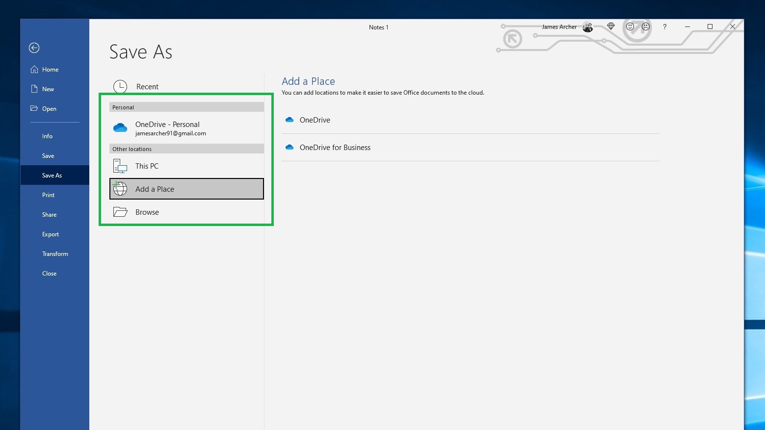 How to save a Word document as a PDF step 4: To change save folder, choose an Other Locations option