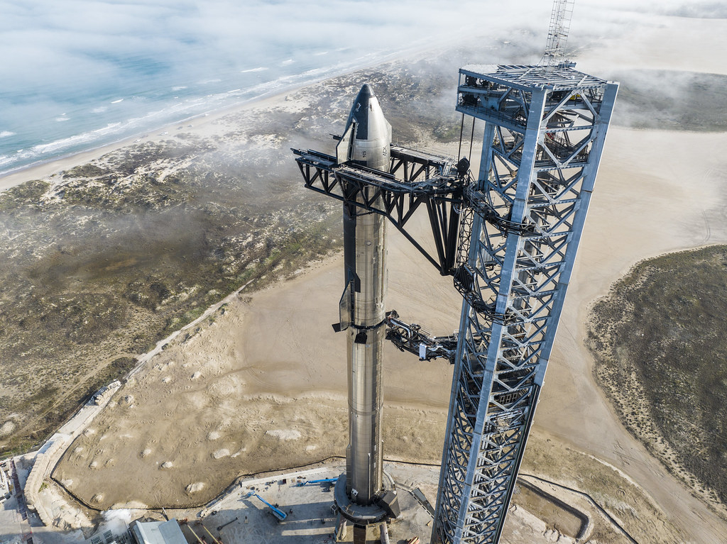 SpaceX posted this photo of its stacked Starship vehicle to Twitter on January 12, 2023.