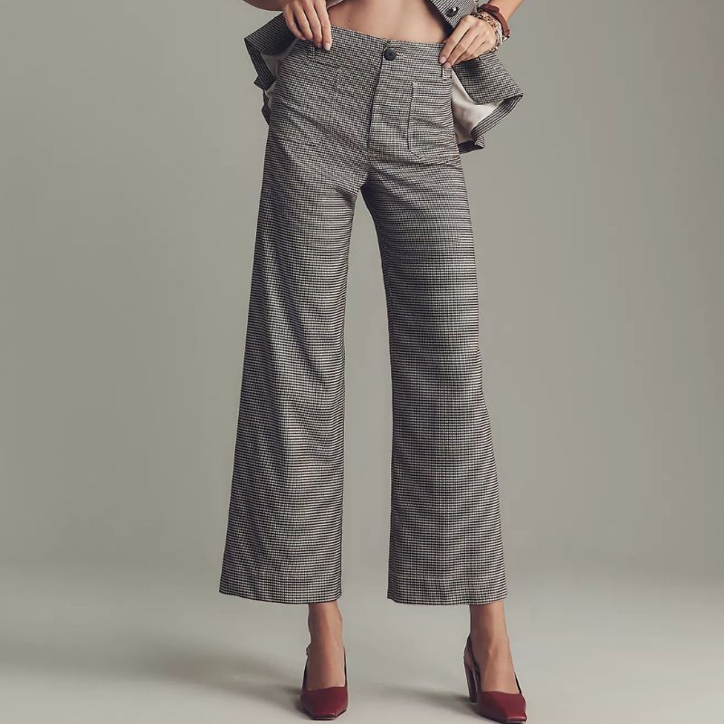 The Colette Houndstooth Crop Wide-Leg Trousers by Maeve on model 