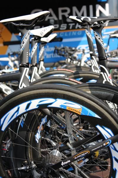 Germin-Slipstream's time trial rigs are ready to rock for the opening stage, where British rider David Millar should put in a strong ride.