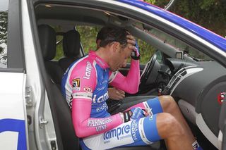 Alessandro Petacchi (Lampre - Farnese Vini) after abandoning the Giro d'Italia during stage 8.