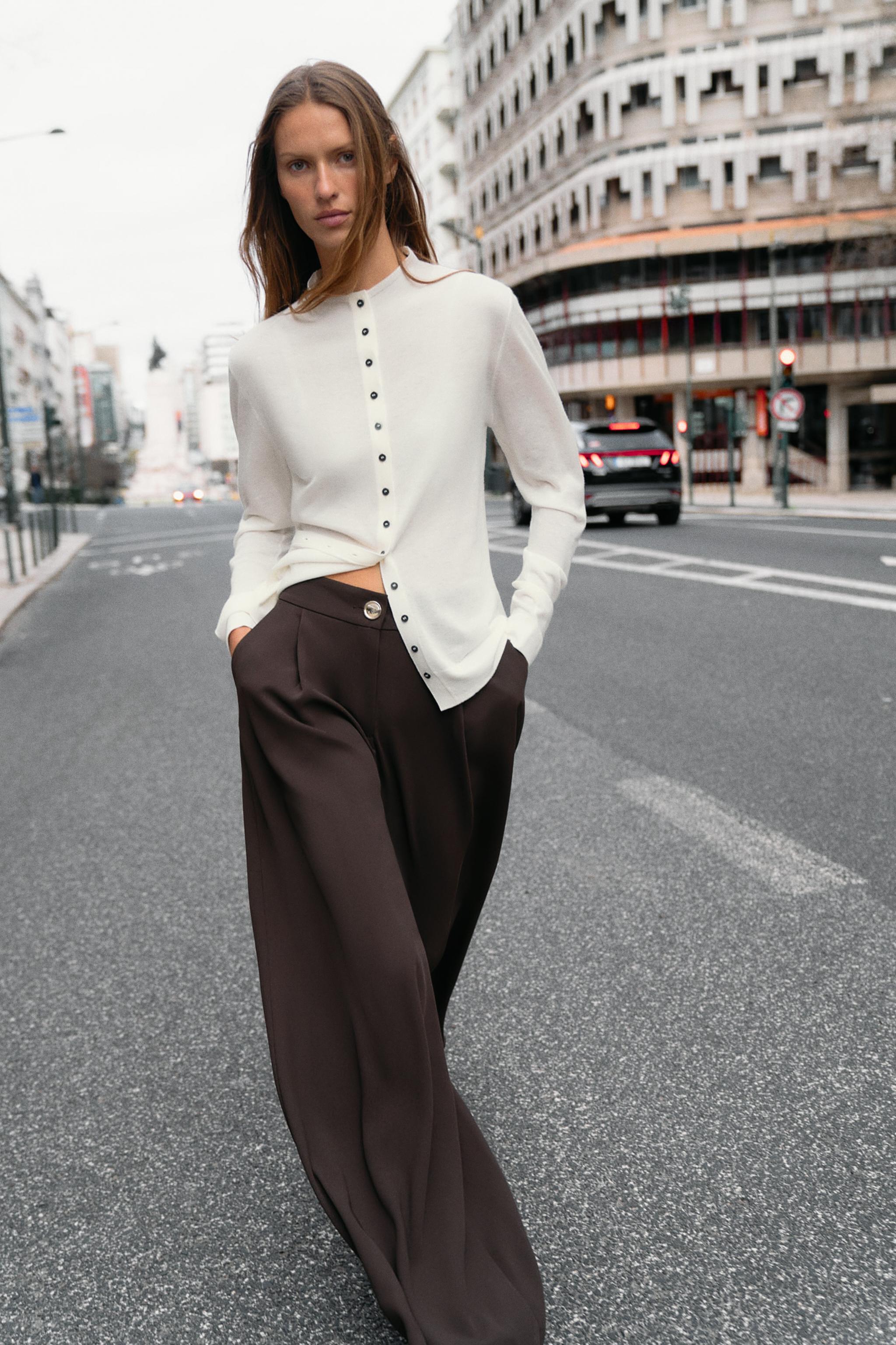 Palazzo Trousers With Golden Button