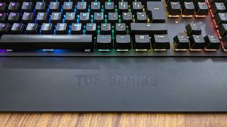 A closeup look at the Asus TUF Gaming K3 wrist guard