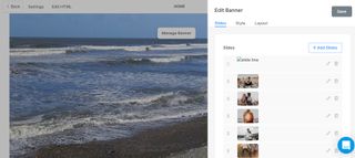 Editing carousel in Pixpa, featuring photo of waves crashing against the shore