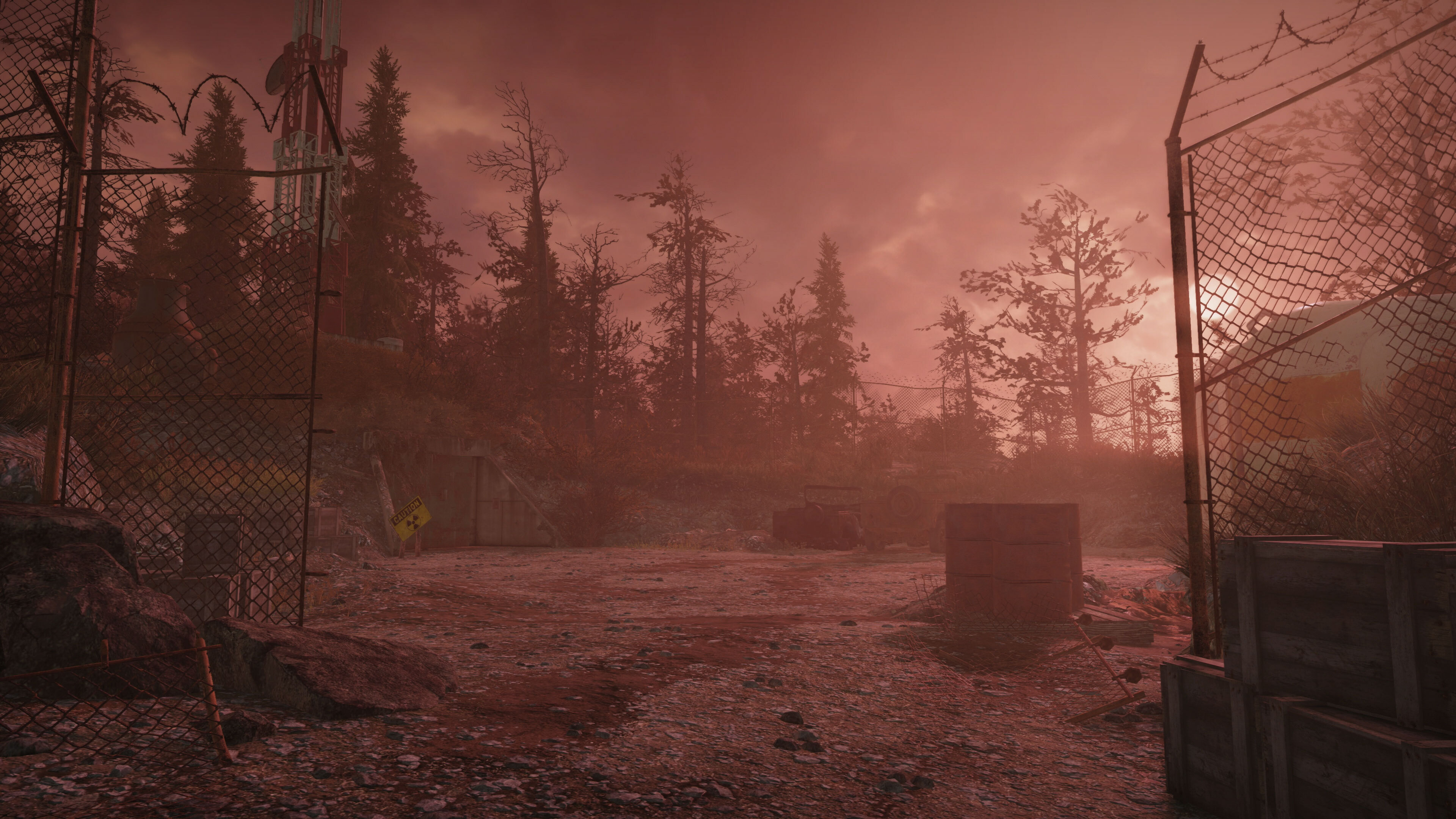 A scenic abandoned industrial area in Fallout 76.