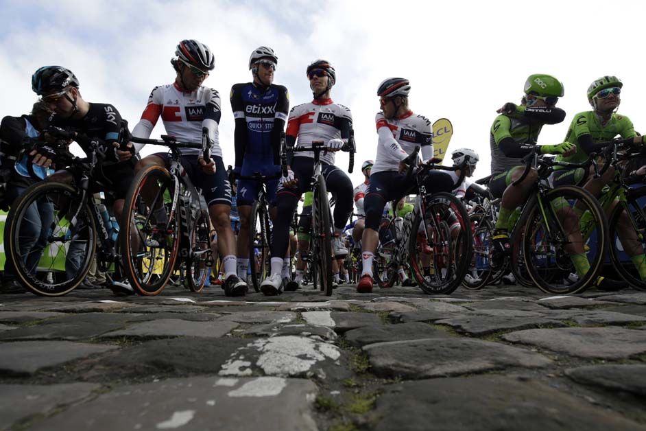 The riders line up
