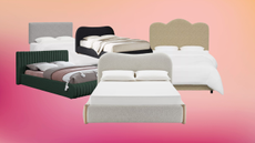 boucle bed frames on a colorful background