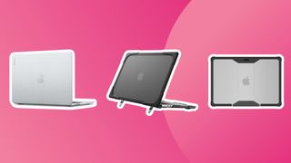 Three of the best Best MacBook Air cases on a pink background