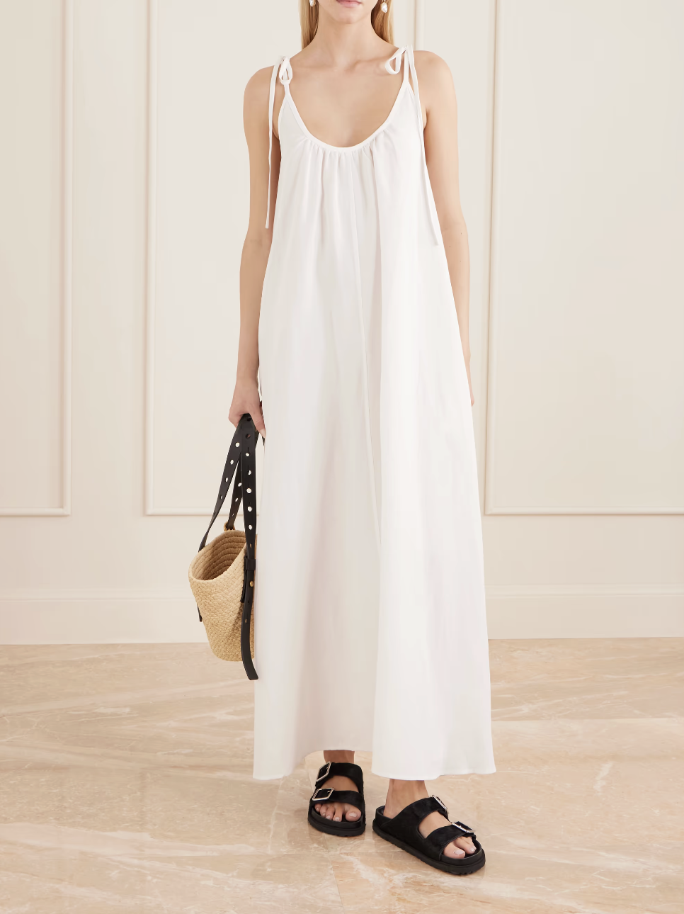 ANINE BING, Flora Gathered Lyocell and Linen-Blend Maxi Dress