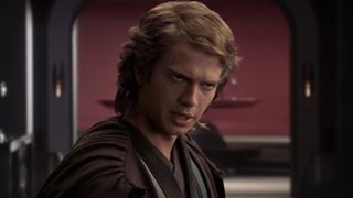 Anakin looking angry talking to Palpatine in Episode III. 