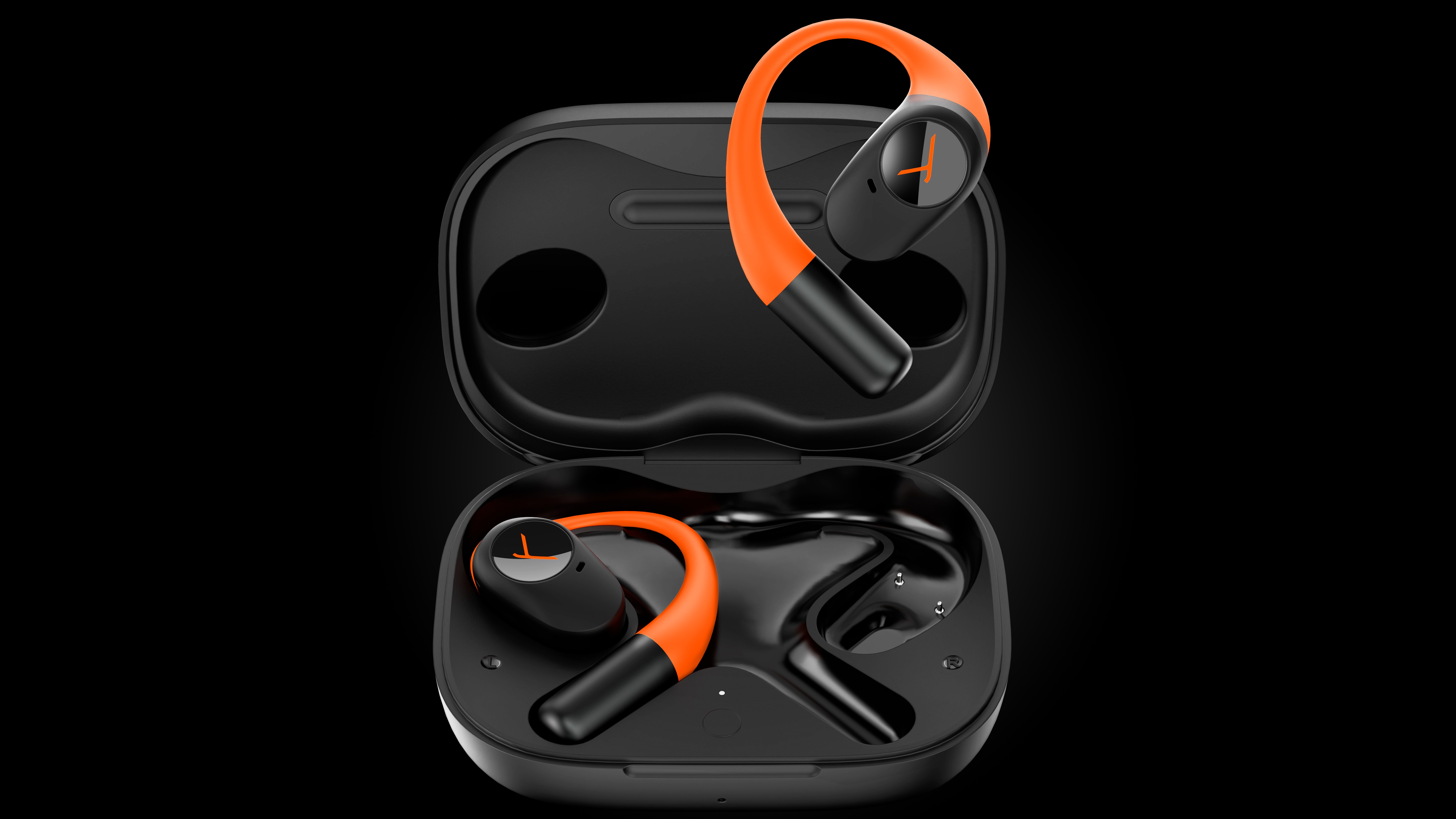 Beyerdynamic Amiron 200 wireless earbuds in black and orange