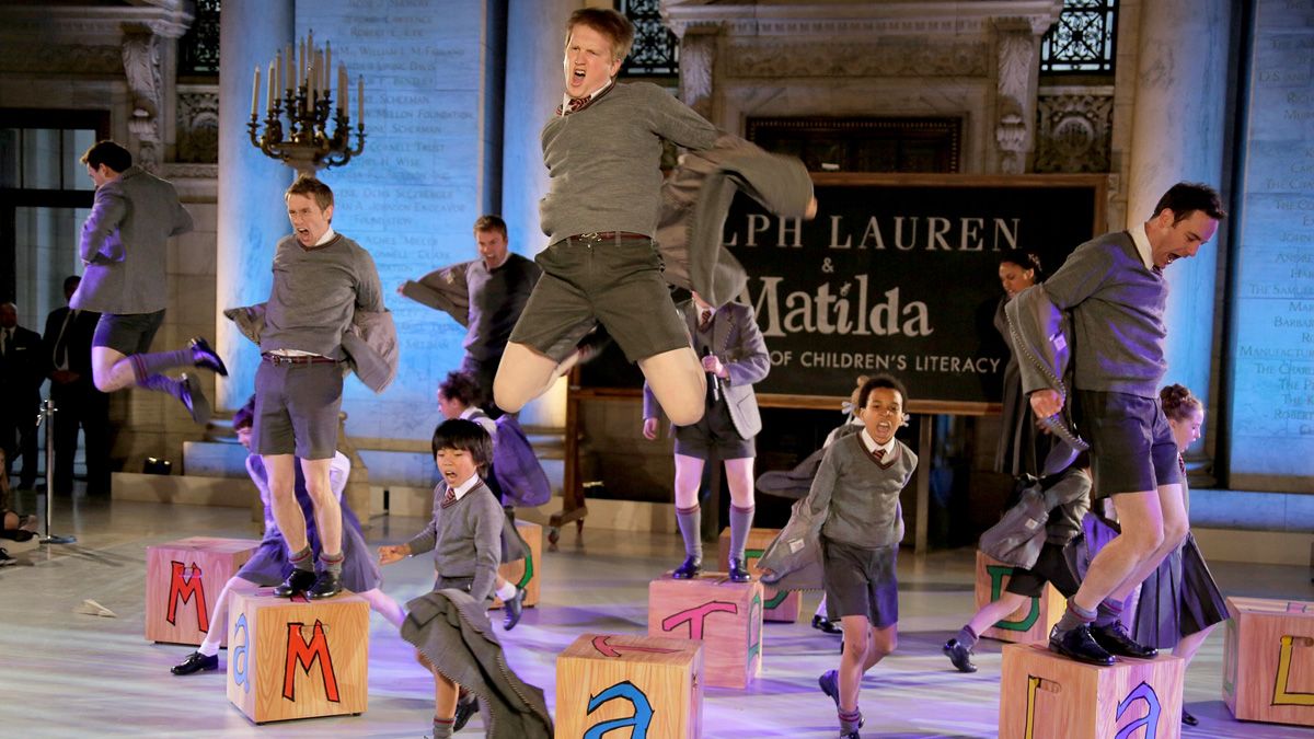 NEW YORK, NY - MAY 19:The cast of Matilda perform at the Ralph Lauren Fall 14 Children's Fashion Show in Support of Literacy at New York Public Library on May 19, 2014 in New York City.(Photo