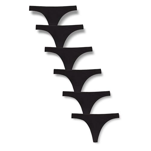 Amazon Essentials Cotton Thong Underwear for Women, Pack of 6, Black, Small