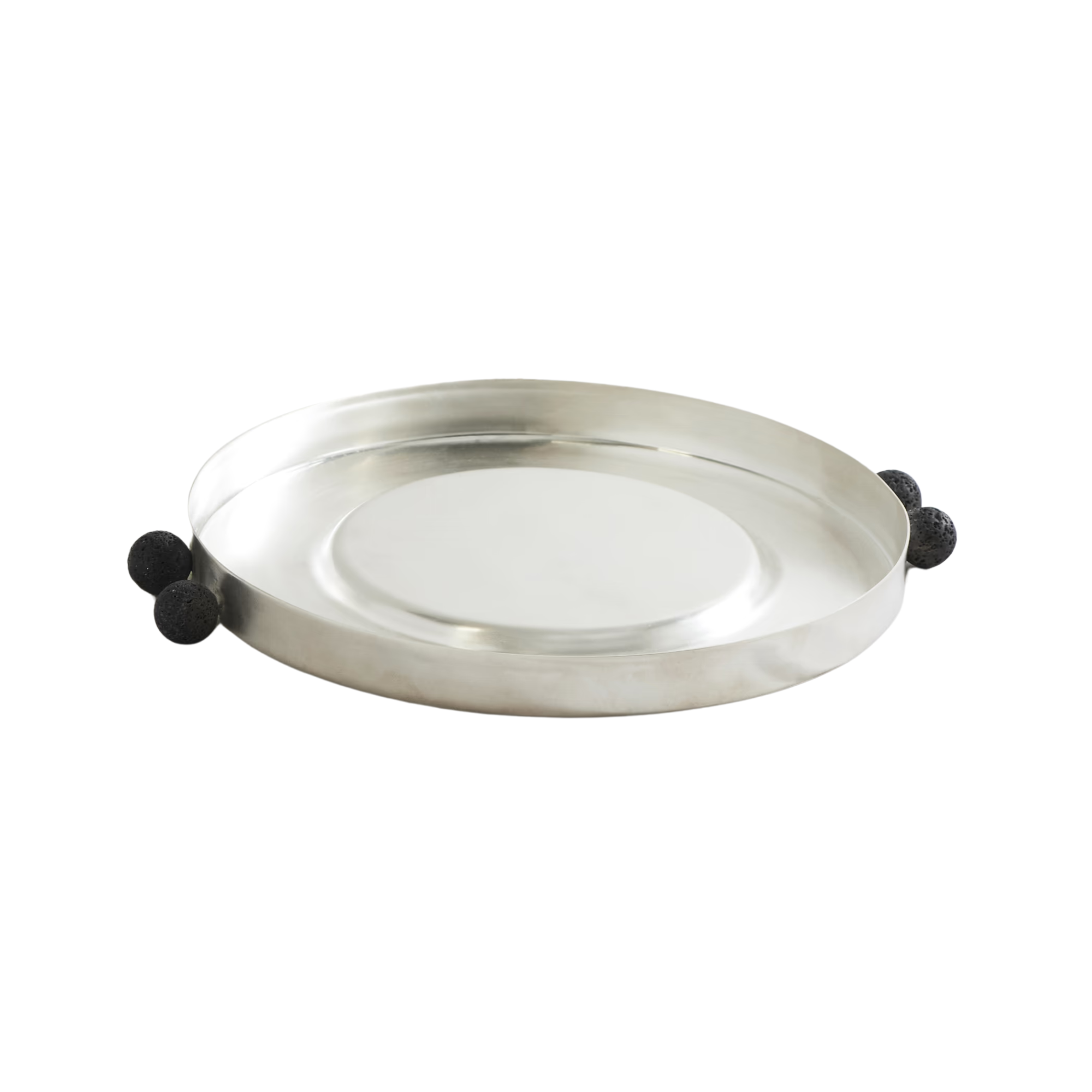 silver plated plate with black handles 