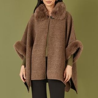 Yumi Faux Fur Trim Cape