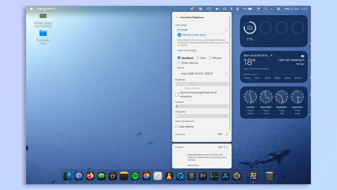 A screenshot showing the Display Pilot 2 app on MacBook