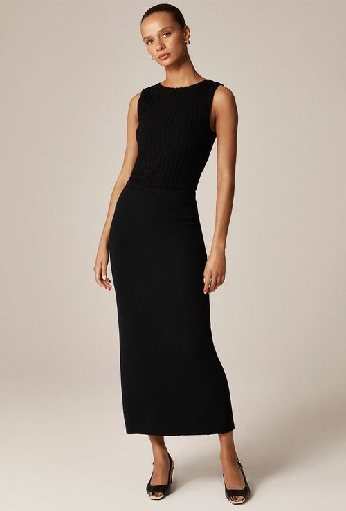 Merino Wool Blend Sweater Midi Skirt