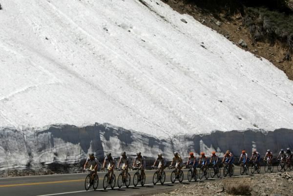 Anyone seen a big bear around here? HTC-Columbia control the pace back in the peloton on the way to Big Bear.