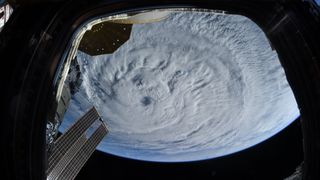 Hurricane Larry rages above the Atlantic Ocean in this image captured by NASA astronaut Megan McArthur at the International Space Station on Sept. 7, 2021.