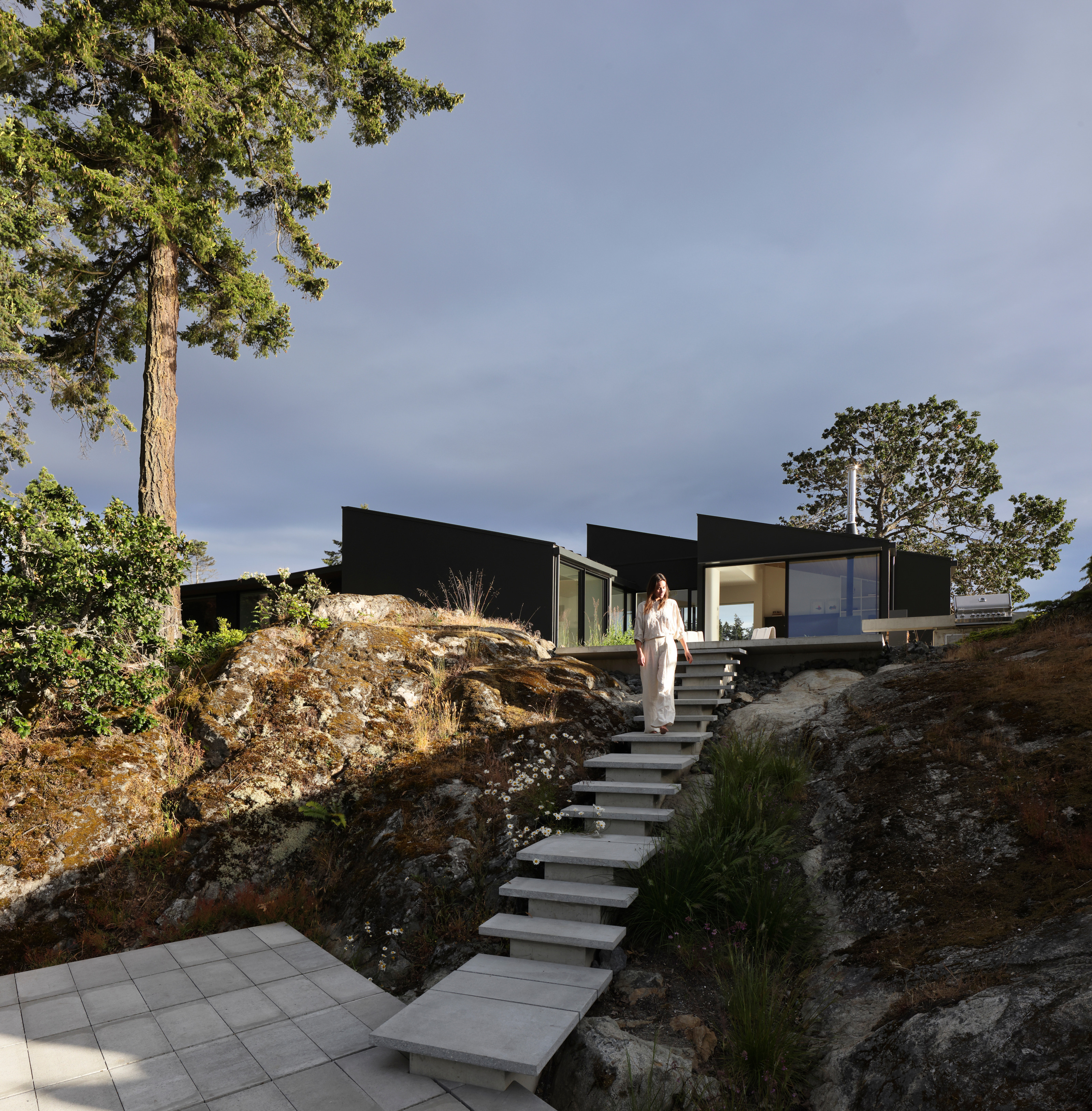 The steps leading down from the primary terrace